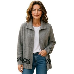 Adrienne Vittadini Wool Alpaca Cozy Warm Open Cardigan Sweater Sz Medium Cottage